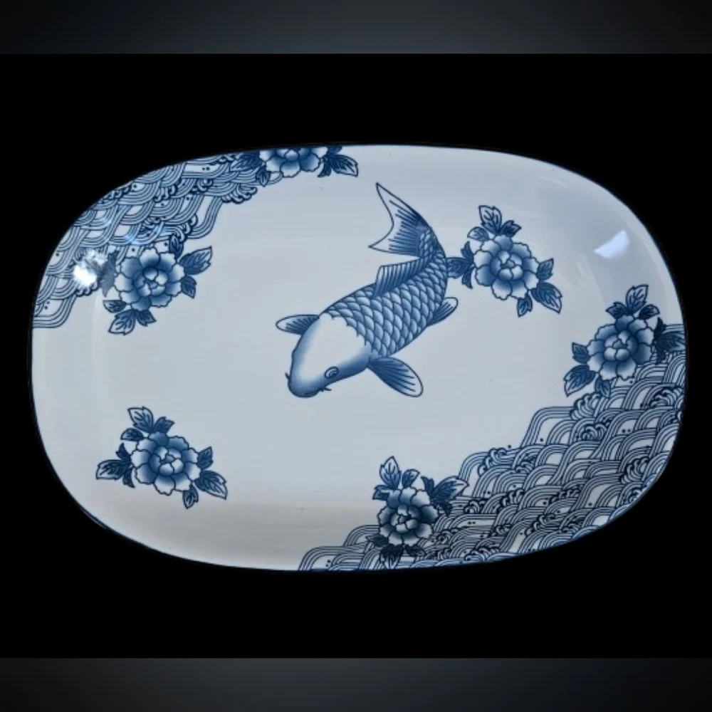 **Cheng Blue & White Fish design porcelain Plates/Platters (Price is for each)
